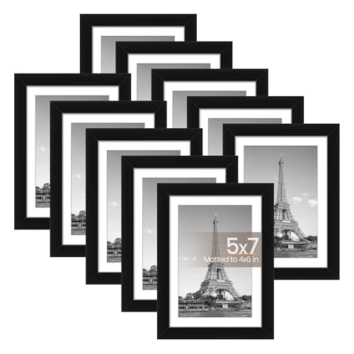 upsimples 5x7 Picture Frame Set of 10, Display Pictures 4x6 with Mat or 5x7 Without, Multi Photo Frames Collage for Wall o...