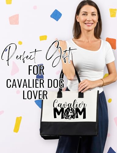 InnoBeta Cavalier Dog Gifts for Women Canvas Tote Bag, Cavalier Dog Gifts Tote with Top Zipper Closure and Shoulder Strap ...