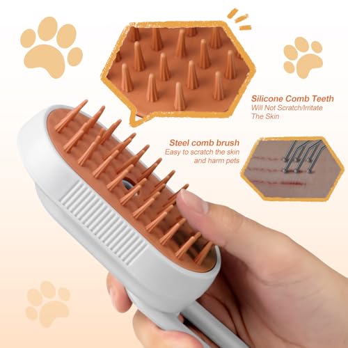 Steam Brush for Cat & Dog – 3-in-1 Spritz Pet Spray Hair Removal Comb for Grooming & Shedding Steam – Water Brush for Long...