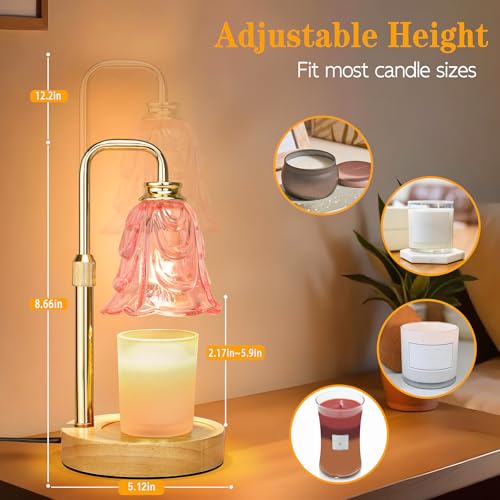 Candle Warmer Lamp with Timer Dimmer, Adjustable Height Pink Tulip Candle Wax Warmer, Christmas Birthday Gift for Mom Wome...
