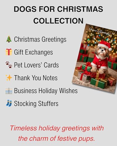 CATNEVERLAND Shih Tzu Santa Christmas Greeting Card – Dogs for Christmas Collection – 5x7” Premium Holiday Card with Red E...