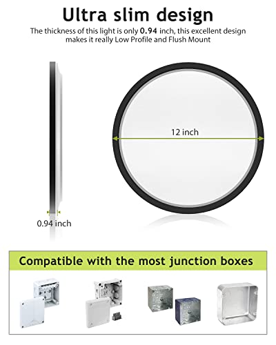 2PACK Flush Mount LED Ceiling Light Fixture Black, 12Inch 28Watt, Dimmable & 3000K-4500K-6000K 3 Color Selectable Ceiling ...