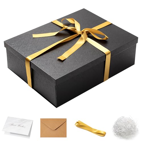 Mefleet 17x13x5 Inches Large Gift Box with Lid for Presents 1 Pack Big Deep Black Gift Boxes for Christmas, Birthday, Vale...