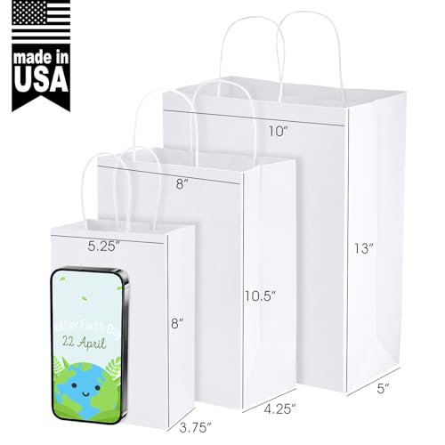 MESHA Gift Paper Bags 20Pcs 5.25x3.75x8 Inch White Small Shopping Kraft Bags Bulk with Handles Reusable for Business Groce...