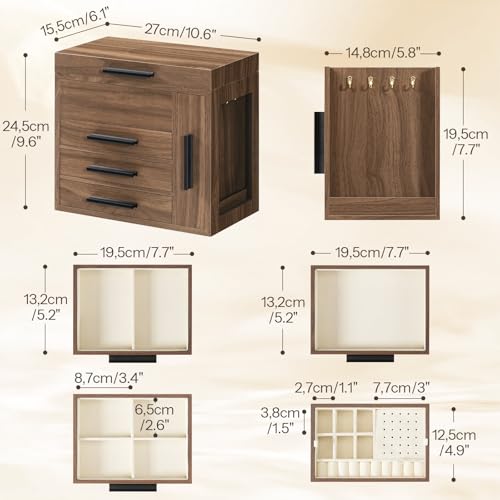 HOOBRO Jewelry Box with Mirror, Wooden Jewelry Organizer Box with Side Clear Acrylic Panel, Large Jewelry Case for Earring...