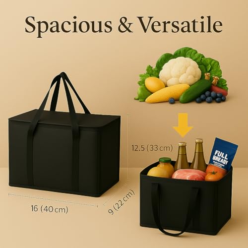 musbus 4-Pack insulated trunk organizer car cooler bag Food Insulated Grocery shopping bags, Black, reusable,zipper,foldab...