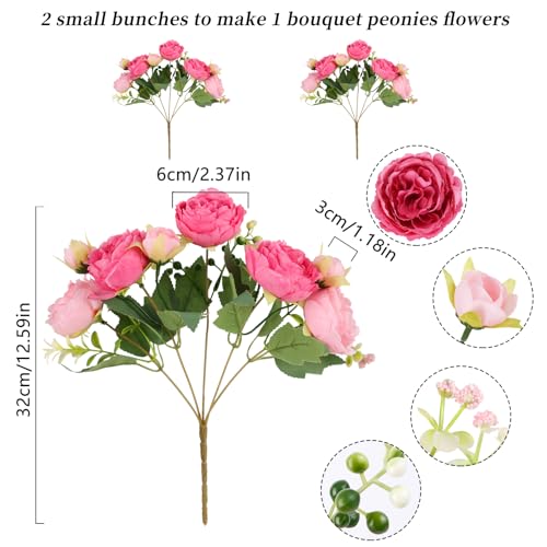 Artificial Peonies Silk Flowers, Pink Faux Peony Bouquet 2 Bundles Florals Arrangements Decor for Farmhouse Home Boho Wedd...