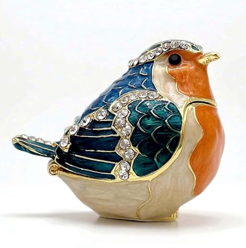 JWT Astyle Robin Bird Hinged Jewelry Box with Stones, Collectible Animal Trinket Box.Rings Earrings Storage Boxes,Bird Fig...