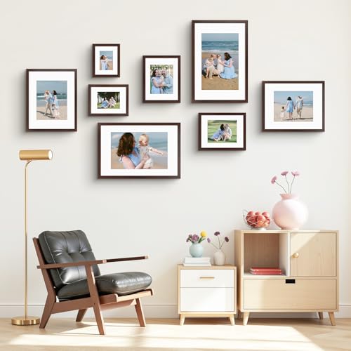 Golden State Art, 8x10 Picture Frame with Mat for 5x7 Photo - High Definition Glass Wall Mounting or Tabletop Display (Bro...