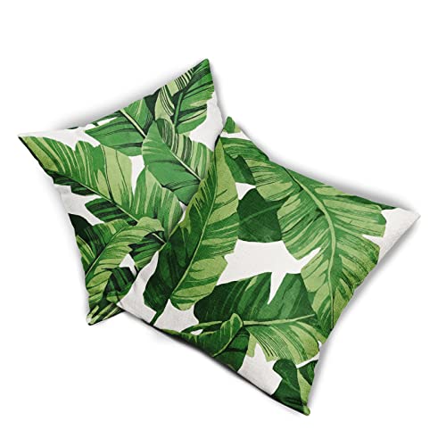 Tropical Palm Leaves Throw Pillow Covers 18x18 Inch Pack of 2 Summer Green Banana Leaf Pillow Covers Modern Outdoor Tropic...