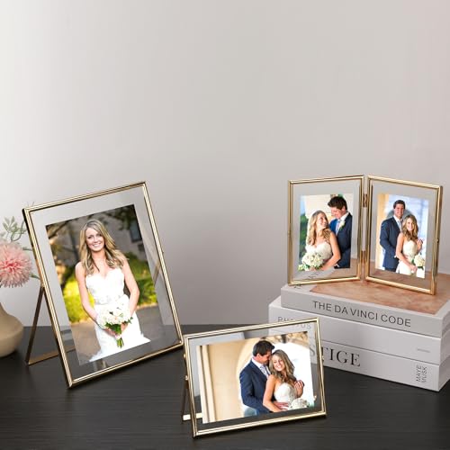 Gold 5x7" Floating Frame 2pack for Photo Sizes(3.5x5'',4x6'')for Adjustable Tabletop/Shelf Photo Frame,4x6'' Classy Gift f...