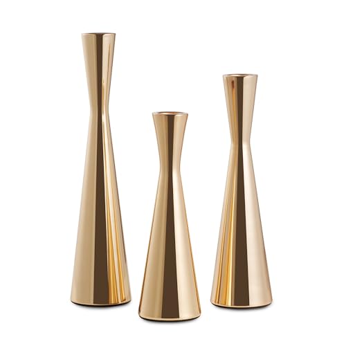 CappyBliss 3PCS Taper Candle Holders Set, Gold Vintage Candlesticks for 3/4 Inch Candles with Wedding Dining Table Centerp...