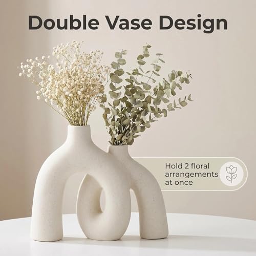 CEMABT Modern Nordic Boho Vase Set - Elegant Beige Matte Ceramic Home Decor for Living Room, Bookshelf, Mantel, Entryway T...
