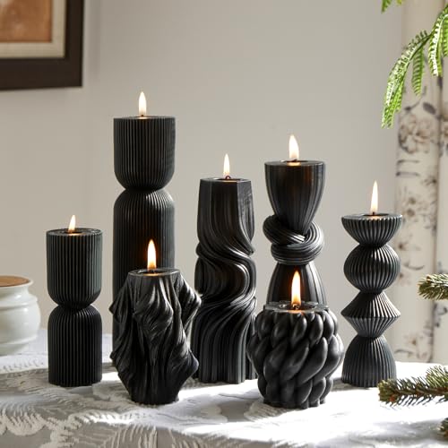 7-Pack Pillar Candles - Soy Wax Handmade Ribbed Candles for Home Decor, Housewarming Gift, Shelf & Table Decor - Aesthetic...