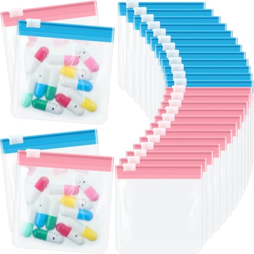 Handepo 24 Pieces Pill Pouch Bags Zippered Set Reusable Translucent Medicine Organizer Sealing Travel Plastic Bags with Sl...