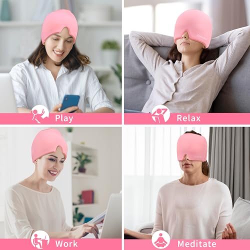 ZNÖCUETÖD Migraine Headache Relief Cap Hat Full Head ice Pack Wrap Cooling Gel Ice Beanie Cold Cap Hot/Cold Compress Thera...