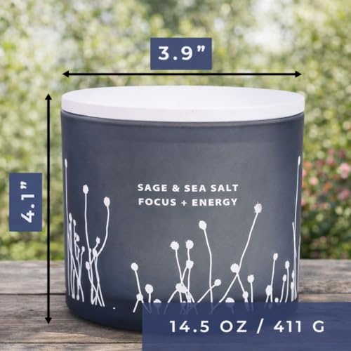 White Sage Sea Salt 3 Wick Candle - Large Soy Scented Candle 14.5 oz - Sage Candle for Cleansing House - Aromatherapy Ener...