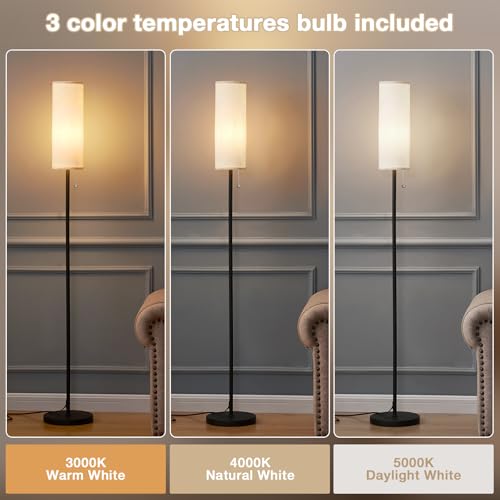 Ambimall 64'' Floor Lamp for Living Room with Bulb- Tall Lamps with Beige Lampshade & Pull Chain Switch, Pole Lamps for Be...