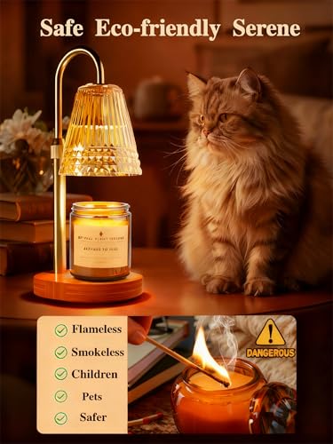 Candle Warmer Lamp with Dimmable Light & Timer, Adjustable Height Flameless Electric Wax Melter for Scented Jar Candles, G...