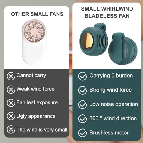 EISNZLAN Portable Silent Mini Bladeless Fan Clip On,Small Clip Fan, Adjustable 3 Speeds Suspended, Waist Fans forclip onfa...