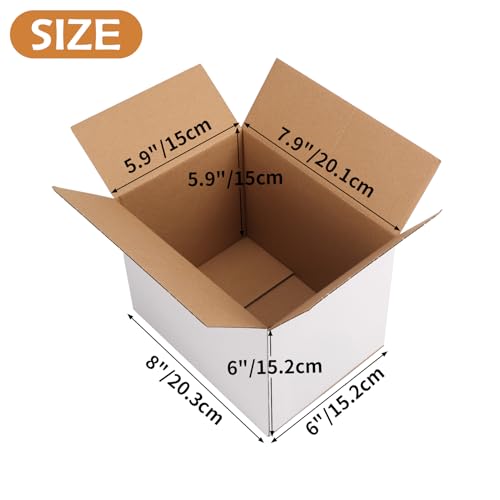 Serwrsw 8x6x6 inch Shipping Boxes White Set of 30, Inner Size 7.9x5.9x5.9 inch Corrugated Cardboard Boxes for Packaging Sm...