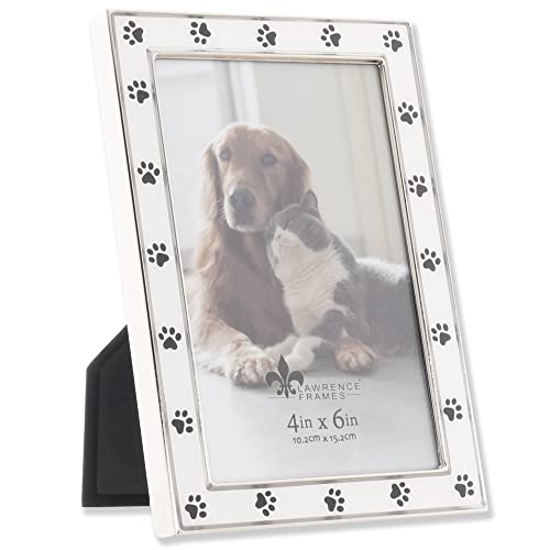 4x6 Silver Metal and White Enamel Picture Frame, Paw Print Design