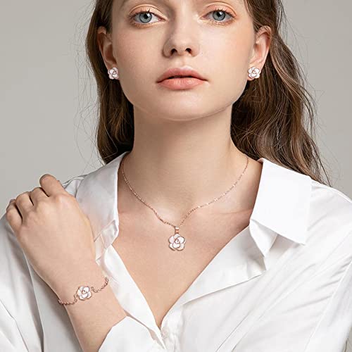 EleQueen Rose Flower Necklace Earrings Bracelet Set 14K Gold Plated Hypoallergenic Jewelry Sets Gift for Women