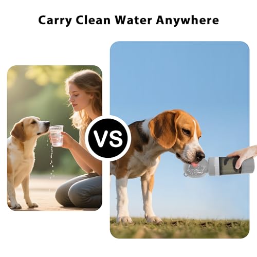 PawSailor 2-in-1 Pet Travel Water Bottle & Food Container - 14 oz Water + 6 oz Food Dispenser, Leak-Proof Portable Dog Wat...