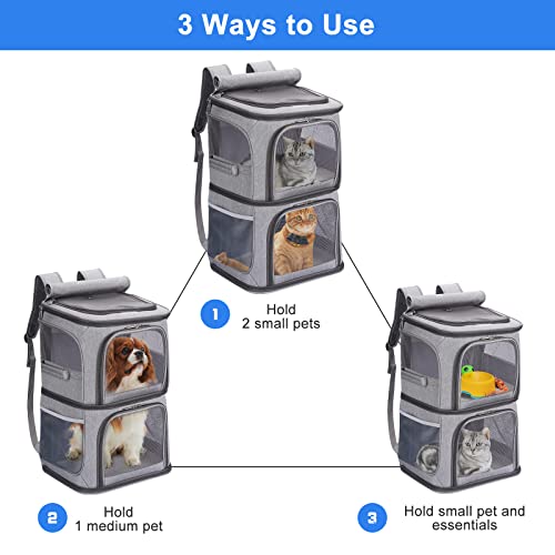 VOISTINO 2-in-1 Double Pet Carrier Backpack for Small Cats and Dogs, Portable Pet Travel Carrier, Super Ventilated Design,...