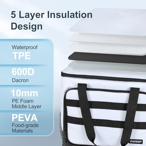 ZAKEEP Soft Cooler Bag, 30 Cans Collapsible Cooler with Adjustable Shoulder Straps, White Ice Chest for Camping, Beach, Hi...