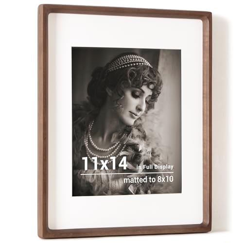 11x14 Picture Frame, USA-Sourced Walnut Wood Photo Frames with HD Tempered Glass, Handcrafted Rounded Corner 11 x 14 Woode...