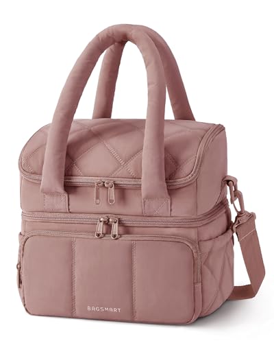 BAGSMART Lunch Bag Women, Double Deck Insulated Lunch Box, Quilted Puffer Lunch Tote, Leakproof, Durable & Reusable Large ...