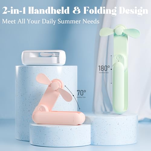 Lerat Portable Handheld Fan, 2 IN 1 Mini Hand Fan, Battery Operated [8-15 Working Hours], USB Rechargeable Personal Foldab...