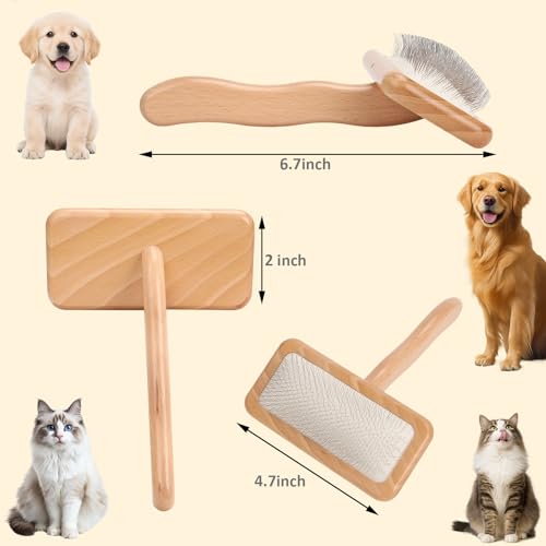 Slicker Brush for Dogs and Cats, Grooming Brush for Long & Short Hair Pets, Gentle Coated Bristles for Shedding, Mats & Ta...