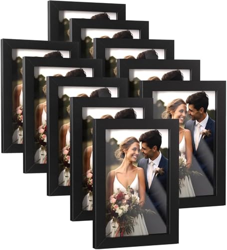 HappyHapi 4x6 Picture Frames Set of 10, Tabletop or Wall Display Pictures 3.5x5 with Mat or 4x6 Without, Multi Photo Frame...