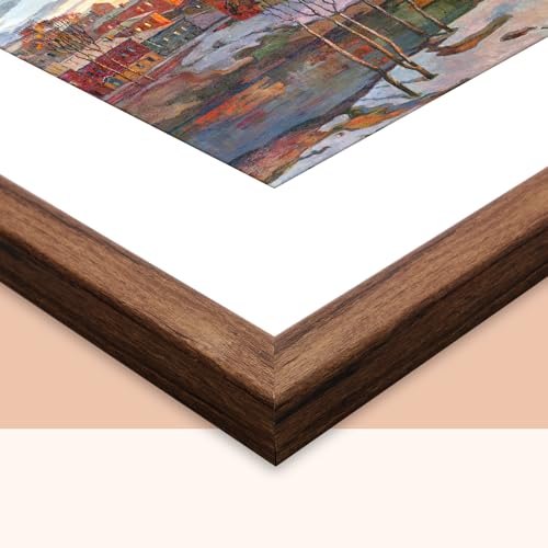 euwazram Rustic Walnut 20x24 Frame - Single Frame, 20 x 24 Poster Frame with Mat for 16x20, Picture Frames for Artwork, Pu...