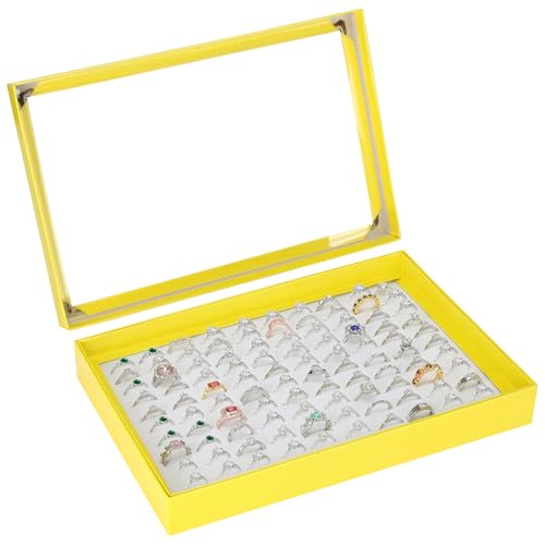 KUKUVR 100 Slots Ring Earring Holder Display Case, Velvet Jewelry Ring Earring Storage Organizer Box Tray with Clear Lid f...