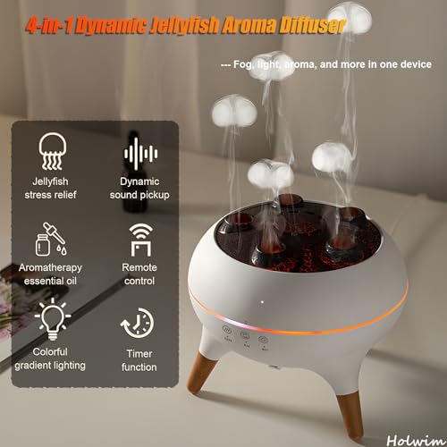 Holwim Essential Oil Jellyfish Diffuser, Aromatherapy Diffuser, 250ml Ultrasonic Cool Mist Humidifier, Music Sync Jelly Fi...