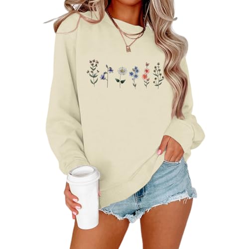 Lytiarul Flower Graphic Sweatshirt for Women Floral Printed Vintage Long Sleeves Shirt Crewneck Hoodie Loose Pullovers Tops
