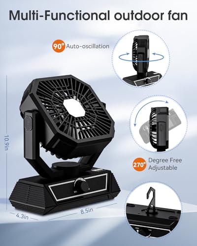 meriied Portable Fan Rechargeable, 20000mAh Battery Powered Fan with LED Lantern, Table Fan, Camping Essentials, USB C Bat...