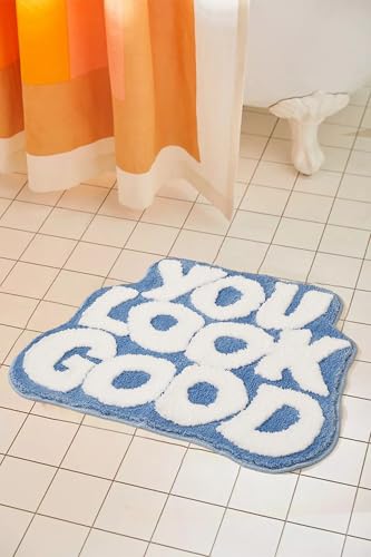 DyeFury You Look Good Bath Mat Cute Cool Bathroom Rugs Funny Bathroom Mats Fun Funky Decor Non Slip Bath Rug, Trendy Blue ...