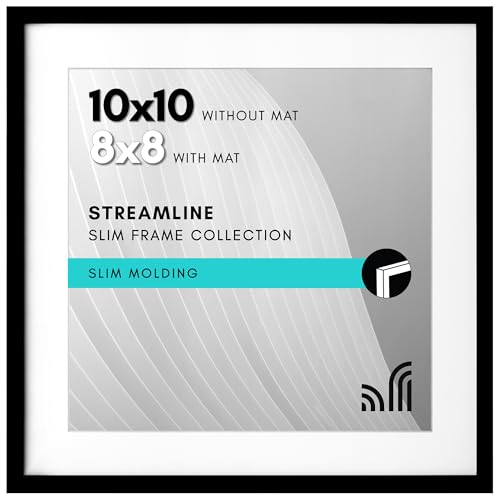 Americanflat 10x10 Picture Frame with Shatter-Resistant Glass - Use as 8x8 Frame with Mat or Display 10x10 Photo Without M...