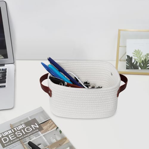 ABenkle Small Storage Basket, Mini Baskets with Handle, Cute Cotton Woven Baskets for Shelves, Boho Decorative Toy Storage...