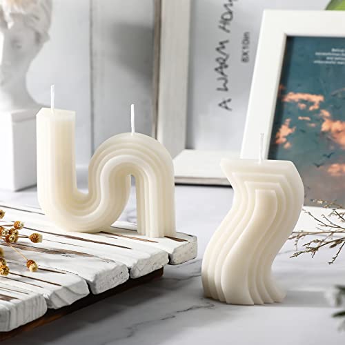 Tondiamo 2 Pcs Trendy Twist Aesthetic Candles Soy Wax Minimalist Geometric Shaped Candles S Shaped Decoration Art Funky Sc...