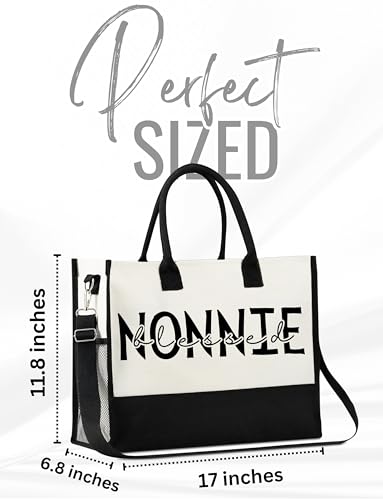 InnoBeta Nonnie Gifts for Grandma, Canvas Tote Bag on Christmas or Birthday & Mother's Day, Tote with Top Zipper Closure a...