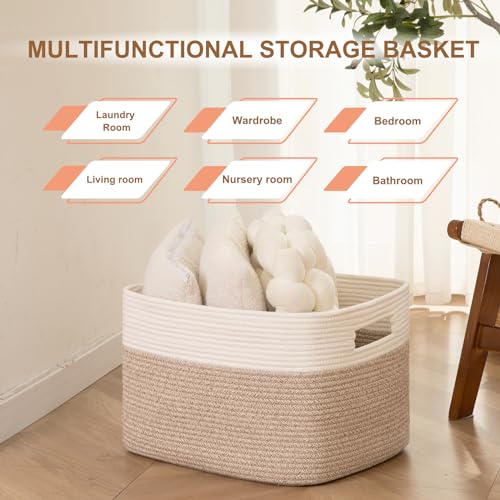 SIXDOVE Blanket Basket, Cotton Rope Woven Storage Basket for Living Room, Toy Bin for Kids, Nursery, Baby Room Decorative ...