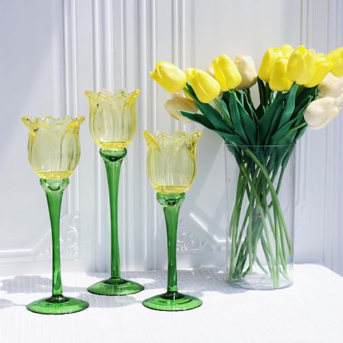 VOHO Yellow Tulips Candle Holders for Modern Home Decor, Bright Yellow Tealight Candle Holder Birthday Gifts for Women Fri...