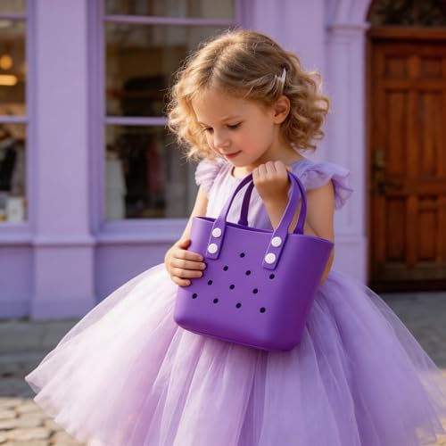 Rubber Tote Bag Small Beach Bag,Practical And Portable Travel Bag,Washable Open Handbag for Work Travel