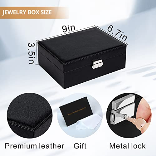 Sanikeon Jewelry Boxes for Women Girls 2 Layers leather Jewelry Organizer Case with Lock Storage Box Removable Tray for Ne...