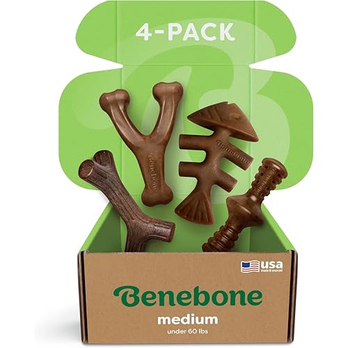 Benebone Medium 4-Pack Dog Toys for Aggressive Chewers – Durable Dog Bones, Made in USA – Dog Toys for Medium Dogs Under 6...